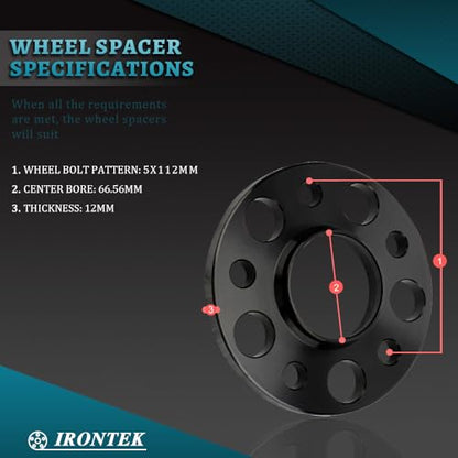 IRONTEK 5x112mm Wheel Spacers Compatible or Mercedes-Benz W204 W208 W209(Rear) W216(Rear) AMG C-Class CLK55 CLK320, CLK430 CL500 CLK550,Forged 5 Lug Tuning 12mm Hub Bore 66.56mm 4PCS - size: 5x112-4PCS