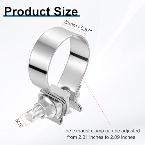 HARFINGTON 410 Stainless Steel Exhaust Clamp 2.09" Butt Joint Narrow Band Muffler Seal Exhaust Narrow Lap Butt Clamps for Pipe Mufflers Converters System Repair, Silver - size: Range 53-61 mm, Band Width 22mm