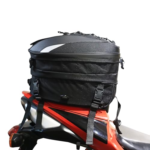 MZS Motorcycle Tail Bag, 22-38L Expandable Dual Use Storage Black - size: 38L