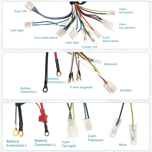 Complete Wiring Harness Kit for Tao tao 50cc 70cc 90cc 110cc 125cc ATV Quad Electric 4 Wheeler Stroke Parts Go Kart with 6-Pole Stator CDI Spark Plug Relay