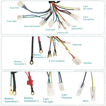 Complete Wiring Harness Kit for Tao tao 50cc 70cc 90cc 110cc 125cc ATV Quad Electric 4 Wheeler Stroke Parts Go Kart with 6-Pole Stator CDI Spark Plug Relay