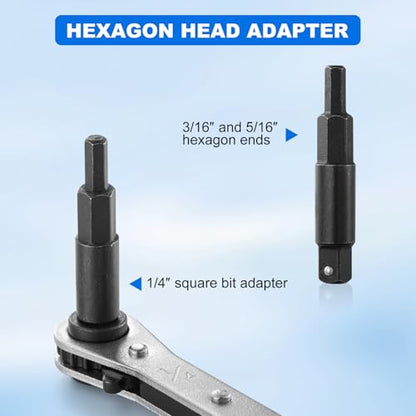 HVAC Service Flat Wrench, Valve Flat Ratchet Wrench with Hex Bit Adapter