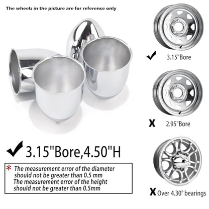 4Pcs 3.15" OD 4.5" H Pointed Top Trailer Wheel Center Caps for Rim - color: Chrome, size: 3.15" OD 4.5" H