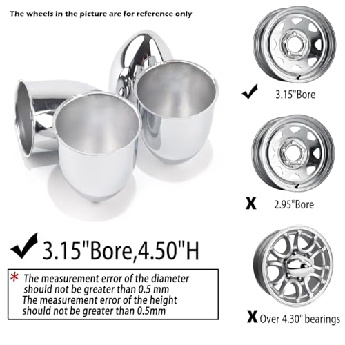 4Pcs 3.15" OD 4.5" H Pointed Top Trailer Wheel Center Caps for Rim - color: Chrome, size: 3.15" OD 4.5" H