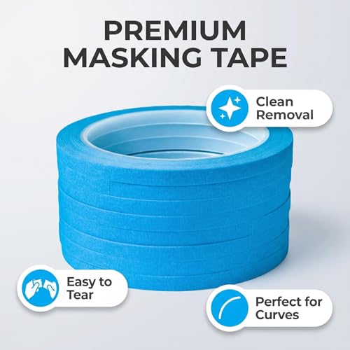 JINBING Blue Painters Tape 8Rolls 1/4 Inch Paper Masking Tape for Painting, DIY, Craft, Automotive, No Residue, Easy Tear, Clean Removal