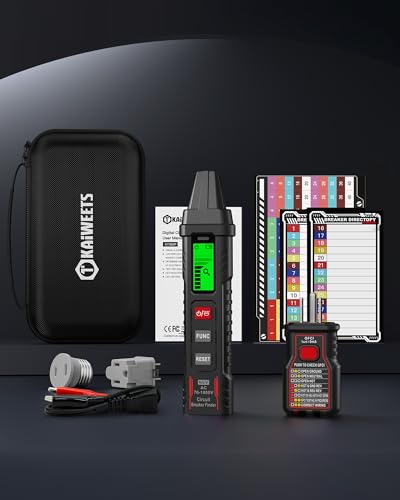 KAIWEETS Circuit Breaker Finder with LCD Display, GFCI Outlet Tester, AC 90-130V Electrical Circuit Tracer Tool with NCV Tset & Flashlight, Includes Carrying Case with Adapter, Alligator Clips -KT303P - size: KT303P(with adapters)