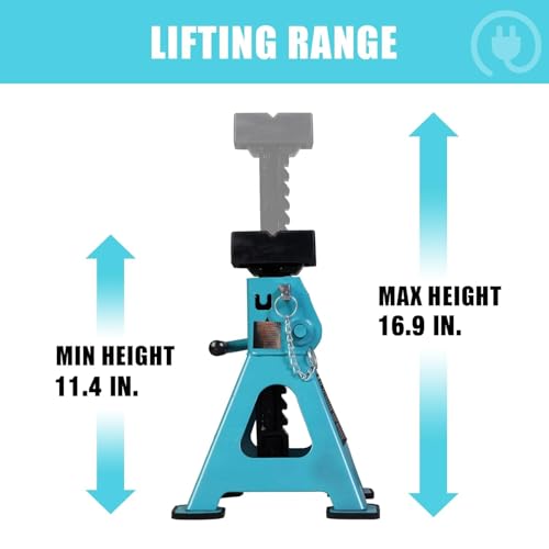 Jack Boss Jack Stands 3 Ton (6600 LBs) with Insulated Anti-Slip Rubber Pads and Dual Secure Pins Adjustable Ratchet Car Lifting Jack Stand, Fits Electric Vehicles, Automotive Motorcycles, 2 Pack