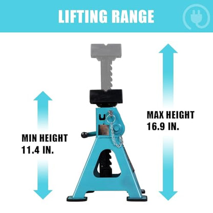 Jack Boss Jack Stands 3 Ton (6600 LBs) with Insulated Anti-Slip Rubber Pads and Dual Secure Pins Adjustable Ratchet Car Lifting Jack Stand, Fits Electric Vehicles, Automotive Motorcycles, 2 Pack