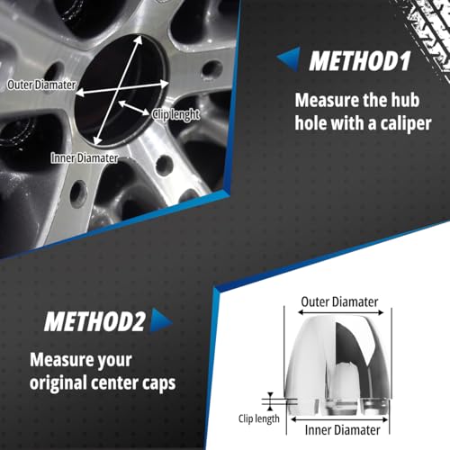 4 Pack Wheel Center Caps Kit for 2.75" 2-3/4", OD 72.5 mm / 2.85 inch ID 70 mm / 2.75 inch hub caps, Snap-in Black ABS-Plastic Rim Covers - color: chome