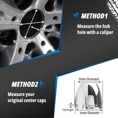 4 Pack Wheel Center Caps Kit for 2.75" 2-3/4", OD 72.5 mm / 2.85 inch ID 70 mm / 2.75 inch hub caps, Snap-in Black ABS-Plastic Rim Covers - color: chome