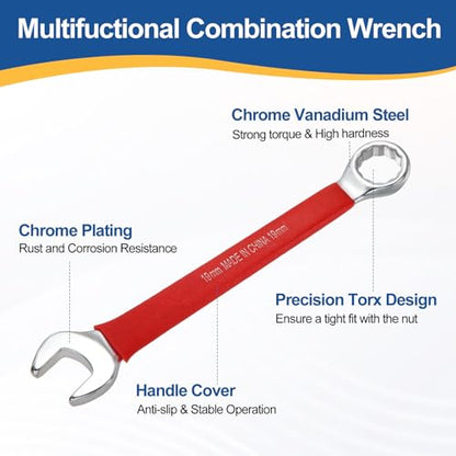 HARFINGTON 2Pcs Metric Combination Wrench 19mm 12-Point Box & Open End CR-V - size: 19mm