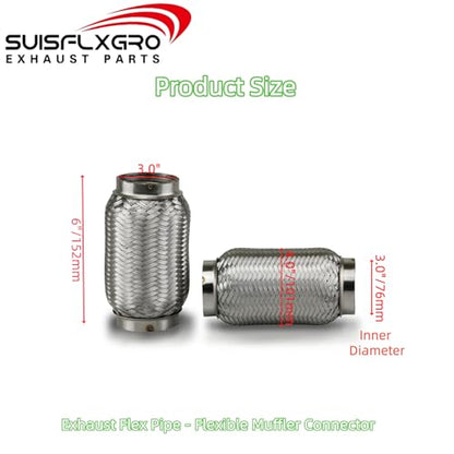 Exhaust Flex Pipe (Interlock Lining OEM-Grade) 100% Stainless Steel SS304 For Heavy Duty and Cars (1 PC, 3X6) - size: 3X6