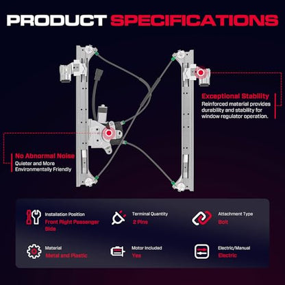 Front Passenger Side Power Window Regulator with Motor (2 Pins) Fit for 2004-2007 Buick Rainier, 2002-2009 Chevrolet Trailblazer, GMC Envoy, Isuzu Saab Oldsmobile Bravada, 741-691 - size: Front Passenger (RH)