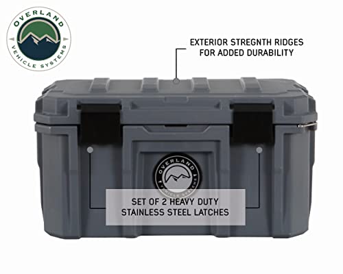 Overland Vehicle Systems 40100001 Dark Gray 53 QT Dry Box Storage with Drain, and Bottle Opener | Waterproof Seal | Heavy-Duty Latches and Nylon Handles | Keeps Gear Safe, Dry and Organized - size: 53 QT Dry Box