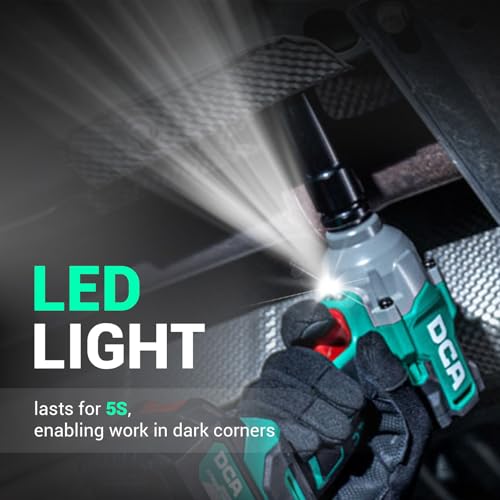 DCA Cordless Impact Wrench 1/2 INCH, Max 503Ft-lbs/682N.m Brushless Impact Gun, High Torque Electric Impact Driver with Hog Ring, 4 Modes with Smart Loosen Function, 2 * 4.0Ah Battery