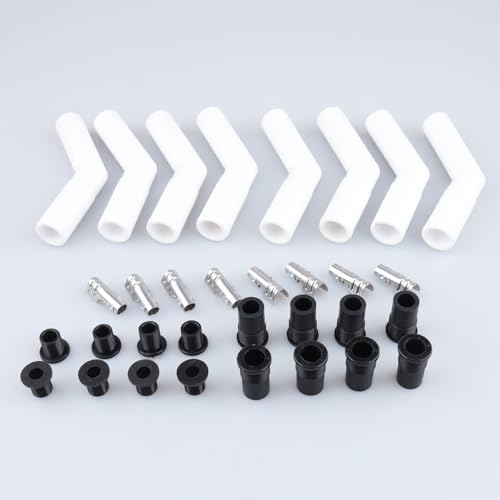 AC PERFORMANCE 45 Degree Ceramic Spark Plug Boot Kit White 8PCS - color: White, size: 45 Degree - 8PCS