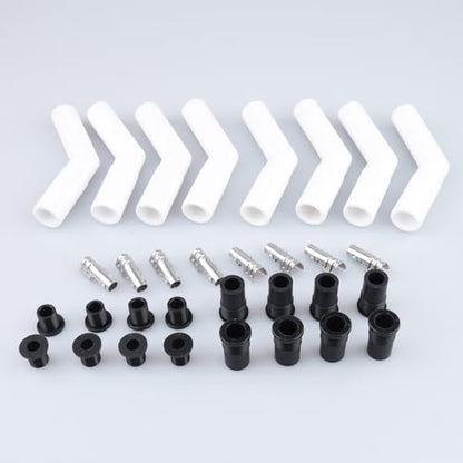 AC PERFORMANCE 45 Degree Ceramic Spark Plug Boot Kit White 8PCS - color: White, size: 45 Degree - 8PCS