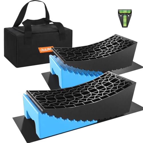OULEME 2 PK RV Leveling Block, Dual Axle Trailer Curved Leveler Ramp, Blue - color: Blue, size: M (13*6*4.3 inches)