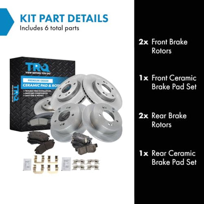 TRQ Front and Rear Brake Pad and Rotor Set Ceramic Vented Solid Rotors - style: BKA11105