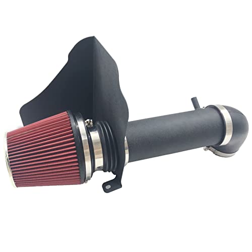 4-Inch Cold Air Intake Kit with Heat Shield + Filter Compatible for Dodge Magnum 2005-2008 ; Charger 2006-2010; Challenger 2008-2010; Chrysler 300 2005-2010 5.7L 6.1L V8 (Black Tube & Red Filter) - style: Black Tube & Red Filter