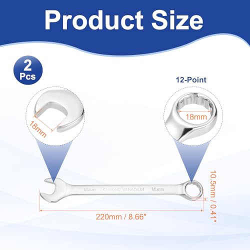 HARFINGTON 2pcs Combination Wrench 18mm Metric 12-Point Box and Open End - size: 18mm