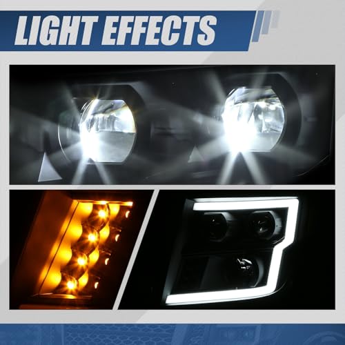 Auto Dynasty LED DRL Headlights Assembly for 2016-2024 Nissan Titan (XD) - color: Black / Amber, size: C-Style LED DRL / LED Low Beam