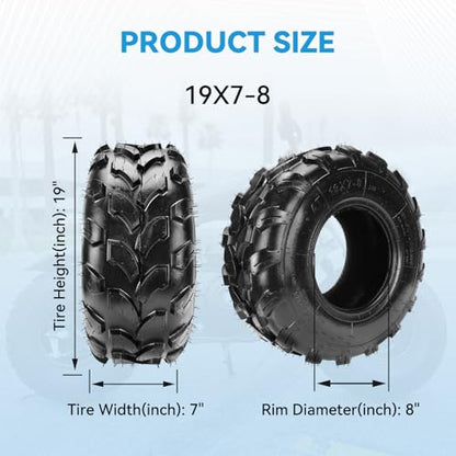 EOPOAYI 19x7-8 ATV Mini Bike Tires Tubeless Compatible with Coleman CT200U BT200X Baja MB165 MB200 Taotao Coolster 110cc 125cc UTV Quad 4 Wheeler Go Kart Replacement Parts PVR70 Valve Stem Set of 2 - size: 2 Pack