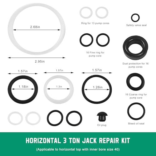 17 PCS Floor Jack Seal Kit, 3 Ton Rubber Hydraulic Jack Seal Complete Repair Set with Oil Filler Plug, Universal Horizontal Sealing O-Ring Replacement for Car SUV Truck Jacks