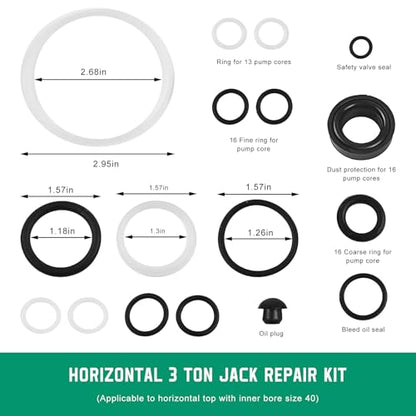 17 PCS Floor Jack Seal Kit, 3 Ton Rubber Hydraulic Jack Seal Complete Repair Set with Oil Filler Plug, Universal Horizontal Sealing O-Ring Replacement for Car SUV Truck Jacks