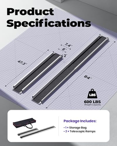 7FT Telescoping Aluminum Portable Wheelchair Ramp with Bag, 600LBS - size: 4 to 7 FT