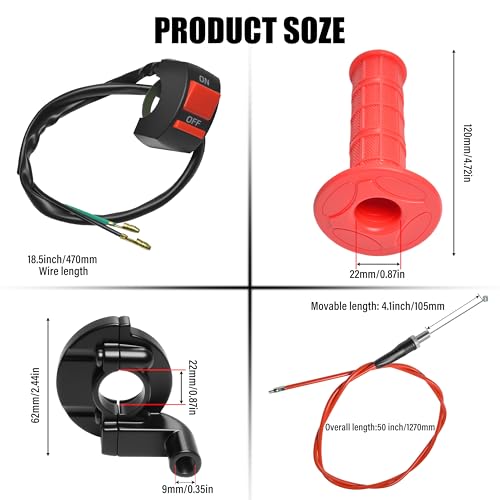 Universal Mini Bike Throttle Assembly&Cable Kit | Direct Replacement for Coleman BT200X,CT200U/EX,MB200&Predator 212cc/196cc Engines | Fits Most 7/8" Handlebar Mini Bikes with Cruise Control (Red) - color: Red