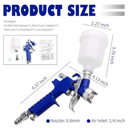 HVLP Spray Gun with 0.8mm Nozzle,Mini Gravity Feed Spray Paint Gun with Adjustable Valve,125cc Paint Cup,Professional Mini Paints Sprayer for Car Paints,Primer,Wall Painting