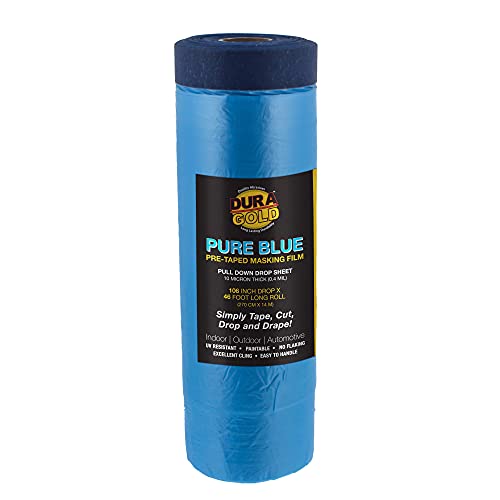 Dura-Gold 106" Wide x 46' Long Roll of Pure Blue Pre-Taped Masking Film,