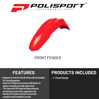 Polisport Supermoto (SM) Motocross (MX) Motard UFX Front Fender - Universal Fit for all Full Size Dirt Bikes w/UFX Mounting System - Red