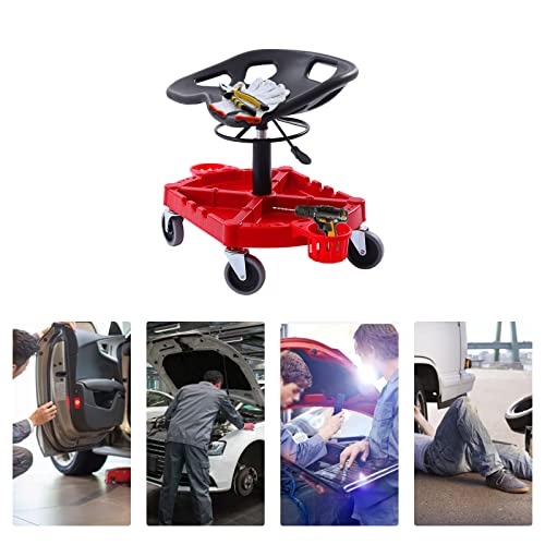 Roller Seat, 330lbs Loading Capacity Rolling Garage Stool with 4 Wheels & Underside Organize Tool Tray Car Detailing Creeper Seat 19.69-25in Height Adjustable for Workshop, Home