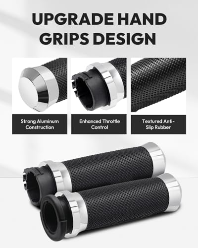 1inch Hand Grips, Cable Throttle Control Handlebar Grips Fit for Harley-Davidson ’96-’07 Touring, ’08-’13 XR, ’96-’17 Dyna (Except FXDLS), ’02-’17 VRSC, ’96-Later XL - color: Chrome