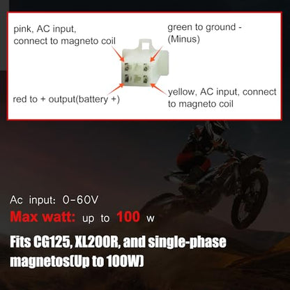 Universal 12V 4-Wire Full-Wave Voltage Regulator Rectifier - Compatible with GY6 Scooters, ATVs, UTVs, Golf Carts, Lawn Mowers, Dirt Bikes, Motorcycles, and DIY Engines (Magneto up to 100W)
