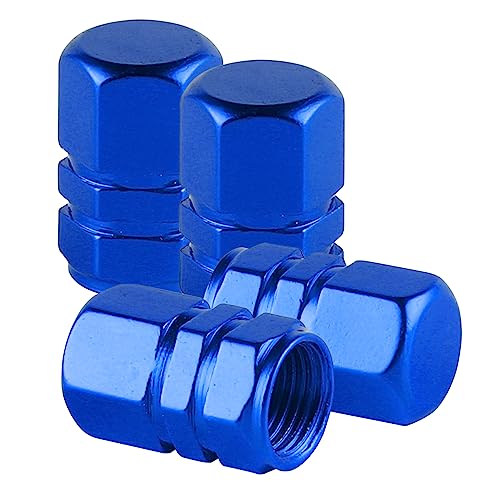 alpmosn Aluminum Tire Stem Valve Caps Wheel Valve Covers Car Dustproof Tire Cap Cover Accessories, Universal for SUV, Car, Bike and Motorcycle, Hexagon Shape (4PCS Blue) - color: Blue