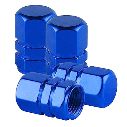 alpmosn Aluminum Tire Stem Valve Caps Wheel Valve Covers Car Dustproof Tire Cap Cover Accessories, Universal for SUV, Car, Bike and Motorcycle, Hexagon Shape (4PCS Blue) - color: Blue