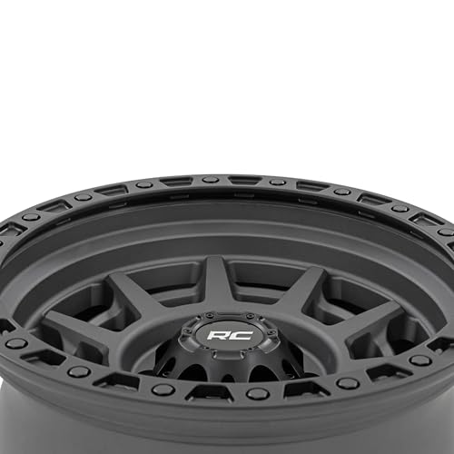 Rough Country 85 Series One-Piece Aluminum Wheel with Simulated Beadlock - 17x9, 6x5.5" Bolt Pattern, 18mm Offset, Gunmetal Gray/Black