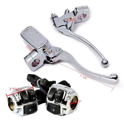 Motorcycle 1" Handlebar Clutch Lever Hydraulic Brake Master Cylinder + Control Switches Wiring Harness Chrome Kit for 1996-2012 Harley Softail Dyna Sportster V-Rod DC 12V