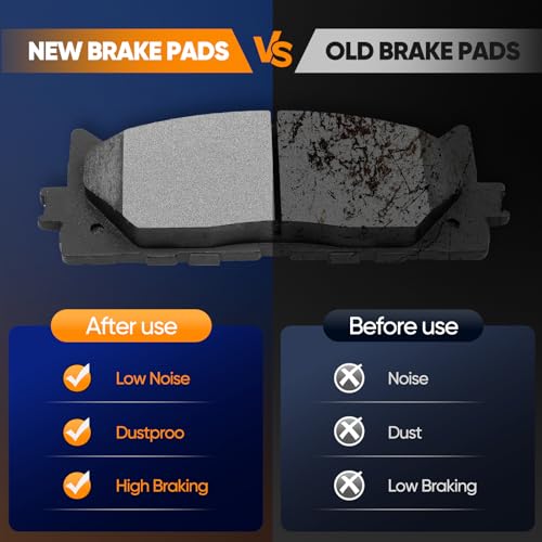 ECCPP Brake Pads, Ceramic Pad Kits D1222 D1212 For Toyota For Camry 2007-17 - size: Front D1222-8331 + Rear D1212-8332