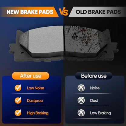 ECCPP Brake Pads, Ceramic Pad Kits D1222 D1212 For Toyota For Camry 2007-17 - size: Front D1222-8331 + Rear D1212-8332