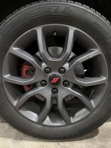 (Set of 4) 63mm=2.5 inches // Slash Wheel Center Cap Covers HubCap Emblem Badge Trim for Dodge Charger Challenger Durango Hornet Dart R/T SRT Magnum Nitro Journey Caliber Avenger and Ram and Jeep - color: red // on matte black cap