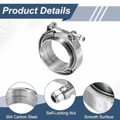 HARFINGTON 2pcs V Band Clamp with Flange 2.75 Inch 304 Stainless Steel Male Female V-Band Exhaust Clamp Flange Kit for Auto, Silver - size: 2.75 Inch