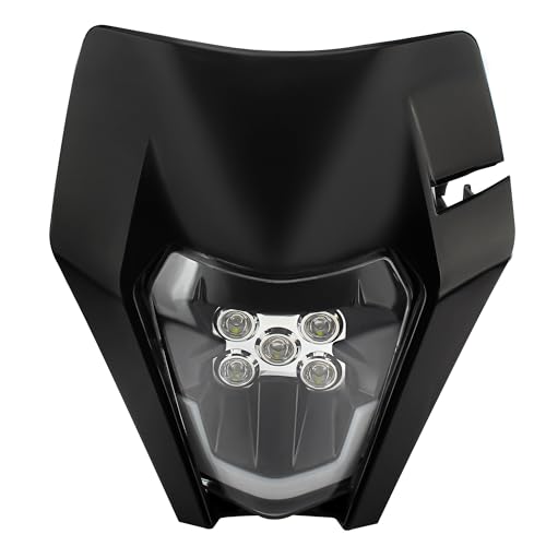 Motorcycle Headlight,Dirtbike LED Headlights Kit Motorcycle Head Lamp Light Kit Universal for Most Dirt Pit Enduro Bike Headlamp Frontlight for ATV SX-F EXC EXC-F - color: 5LED Headlight - Black