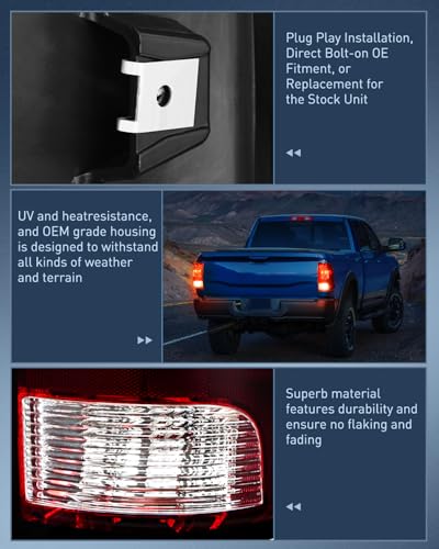 Nilight Taillight Assembly Compatible with 2009-2018 Dodge Ram 1500 - color: Dark Red-Passenger Side