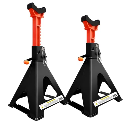 Heavy Duty Car Jack Stands 3 Ton with 2 Crossbars&Double Locking - color: Black+Orange, size: 3 Ton Double Locking with Crossbars