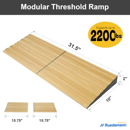 Ruedamann 2 Inch Wheelchair Ramp, 2200 Lbs Capacity, Modular Aluminum Ramp - color: Light Wood Look, size: 2'' Rise