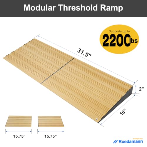 Ruedamann 2" Rise 2200 LBS Load Capacity Aluminum Modular Threshold Ramp - color: Light Wood Look, size: 2'' Rise